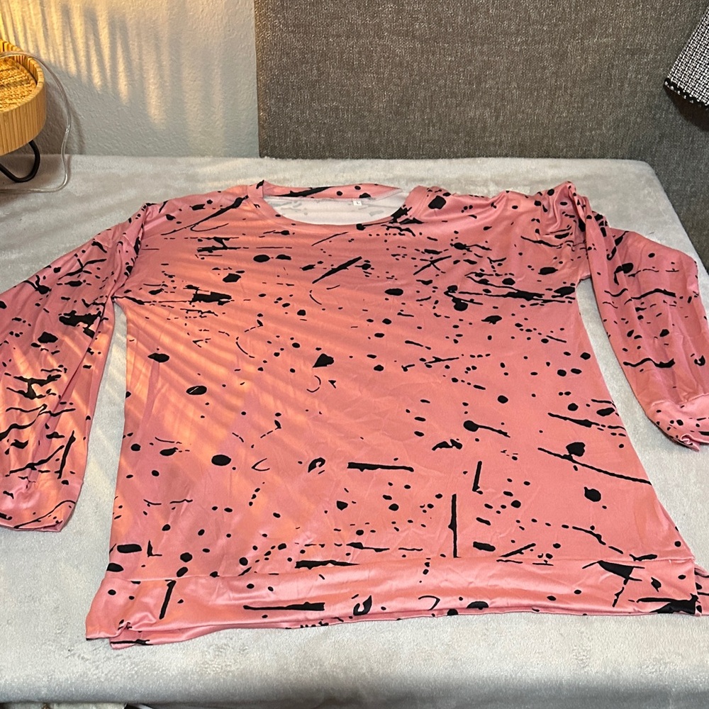Pink and Black Abstract Long Sleeve Top NWOT